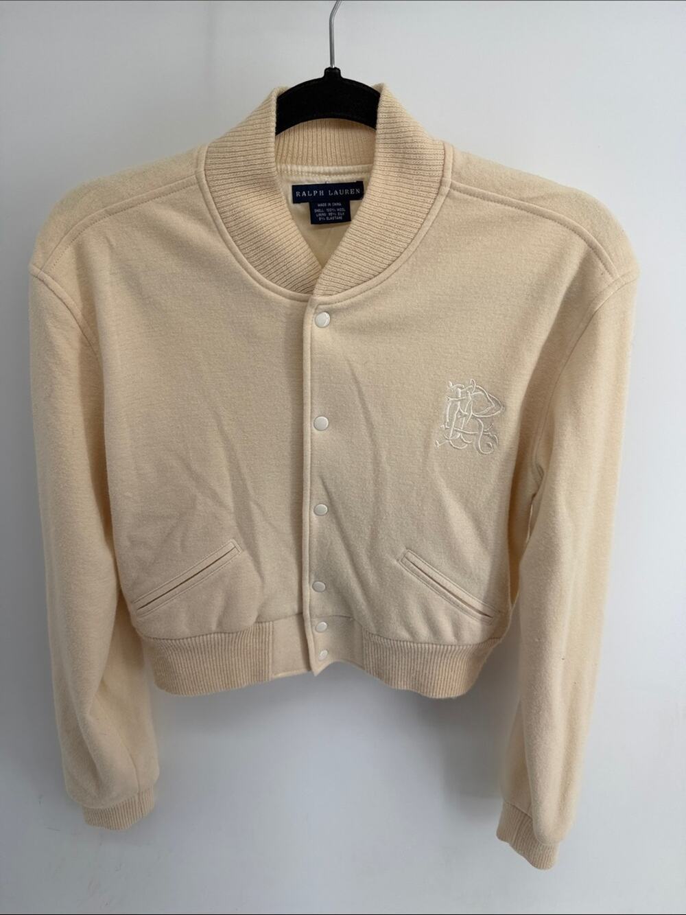 Ralph Lauren wool silk lined logo embroidered bomber jacket